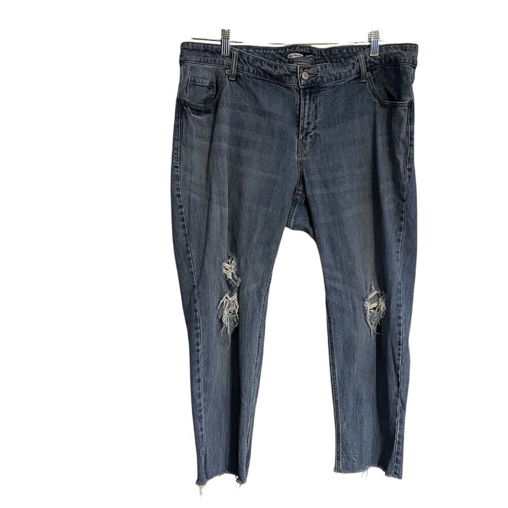 Old Navy Women Plus SZ 18 Short Blue Lighter Wash Distressed Boyfriend Jeans